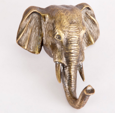 Вешалка-крючок "Голова слона" h6,4х5,5х3см (бронза, антик)