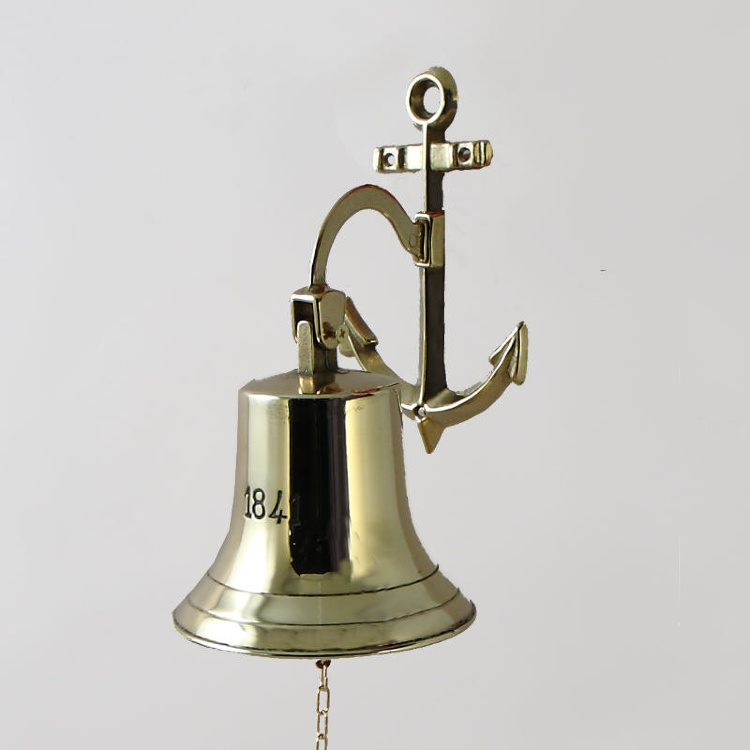 Колокол корабельный "Рында 1841 Якорь" 14 см (золото)