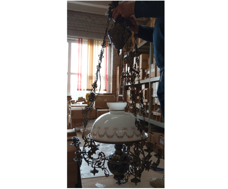 Потолочный светильник Люстра "Венеция" стеклянный плафон, d40см (латунь, антик) Италия