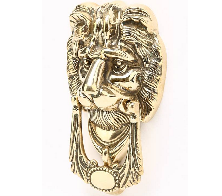 Дверная колотушка ручка-молоточек "Лев" 10х17см (латунь, золото) Италия