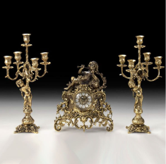 Набор часы каминные с двумя канделябрами на 5 свечей 45см (бронза, золото/антик комбинированная) Испания 
