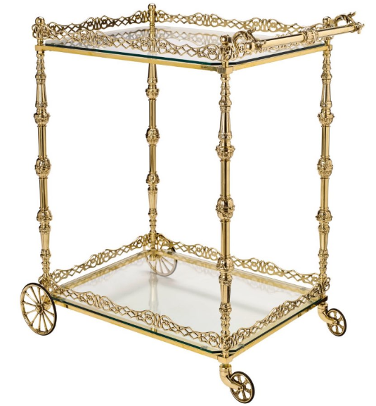 Сервировочный столик на колесиках "Ретро" h85х70х45см (латунь, золото) Италия