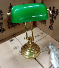 Лампа настольная &quot;Банкир&quot; 36см с зеленым плафоном (латунь, золото) Италия