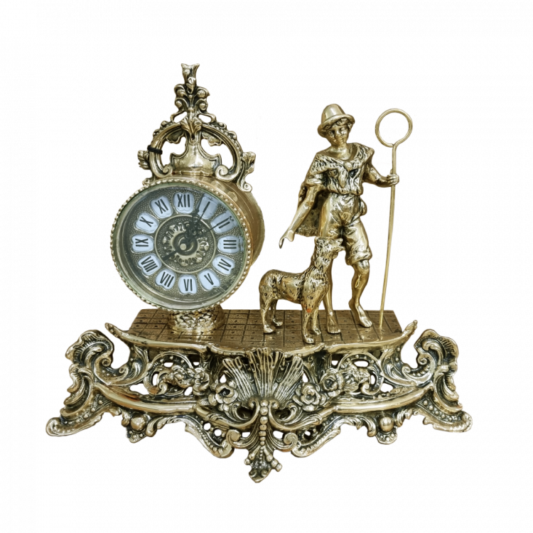 Часы каминные "Пастух" 35х30х12см (бронза, золото) Португалия