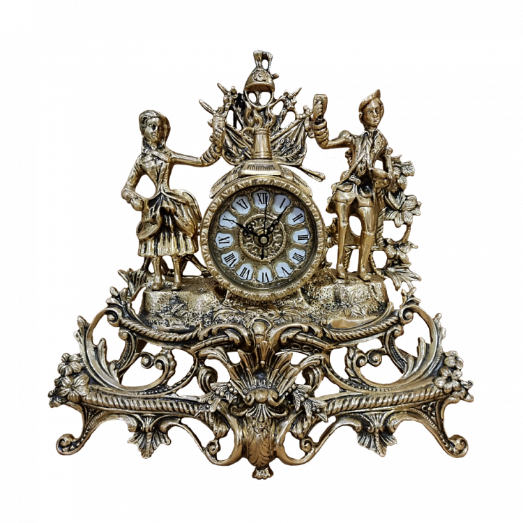 Часы каминные "Пиршество" 35х36х15см (бронза, золото) Португалия