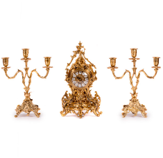 Часы каминные с канделябрами на 3 свечи (бронза, золото) Испания     