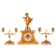 Часы каминные с орлом и канделябрами на 2 свечи (бронза, золото) Испания   