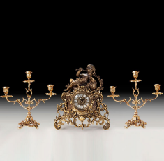 Набор часы каминные с двумя канделябрами на 5 свечей 28см (бронза, золото/антик комбинированная) Испания