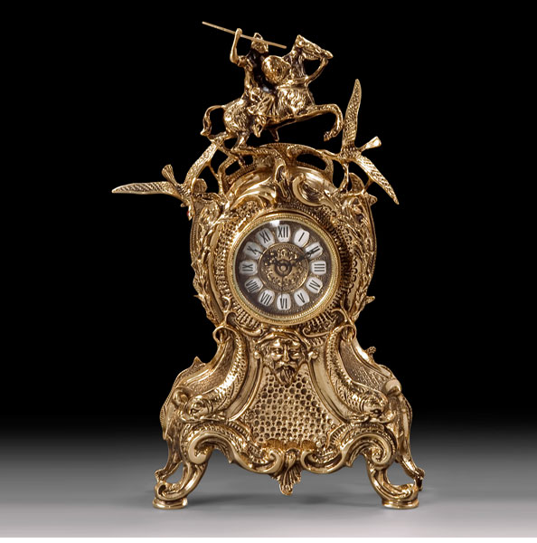 Часы каминные "Охота" 47см (бронза, золото) Испания