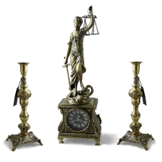 Каминные часы с канделябрами &quot;Богиня правосудия Фемида&quot; (бронза, антик) Португалия