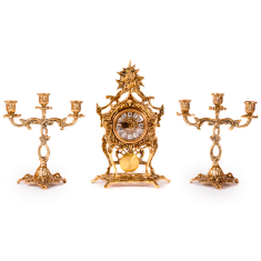 Часы каминные с канделябрами на 3 свечи (бронза, золото) Испания   