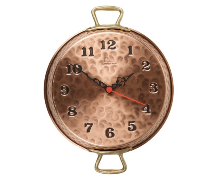 Часы настенные для кухни "Сотейник" d24х35х5см (медь, вороненая чеканная медь) Италия