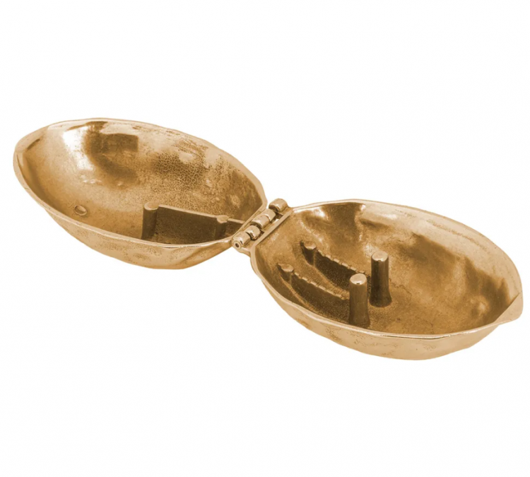 Орехокол-шкатулка "Грецкий орех" 12х7х8,5см (латунь, золото) Италия