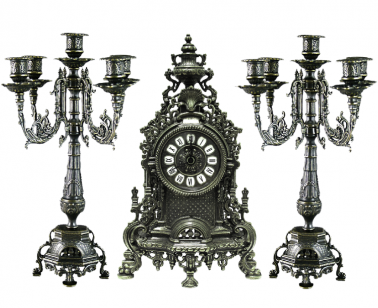 Набор Каминные часы h41 с канделябрами h39 "Лигурия Люкс" (латунь, антик) Италия​