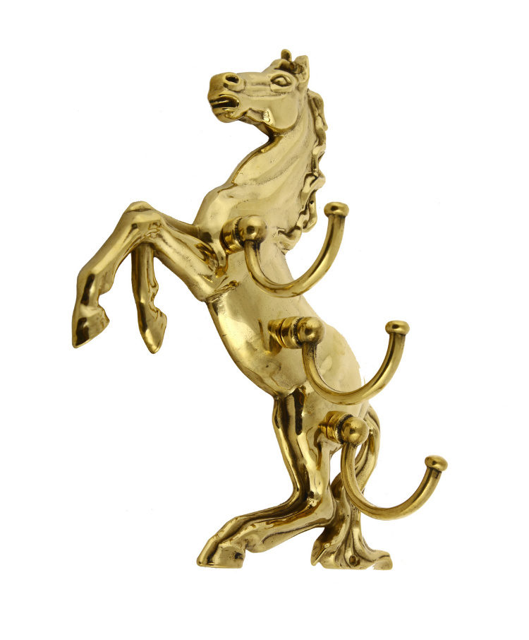 Вешалка настенная "Лошадь" 3 крючка левая 32х32см (латунь, золото) Италия