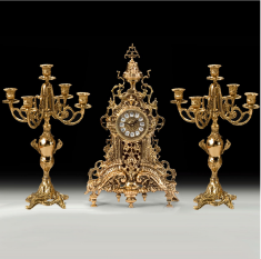 Набор часы каминные с двумя канделябрами на 5 свечей (бронза, золото) Испания  