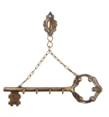 Ключница настенная на цепочке "Золотой Ключик" 6,5х22см (латунь, антик) Италия